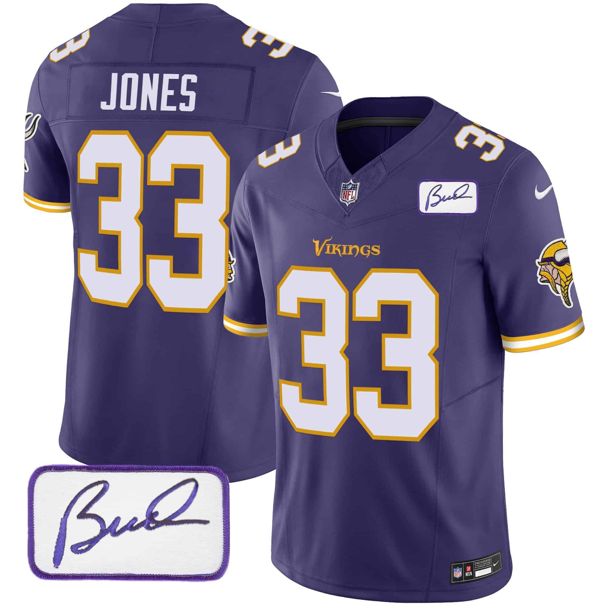 Men Minnesota Vikings #33 Jones Purple 2024 Nike Bud Grant Patch Classic Limited NFL Jersey style 1->indianapolis colts->NFL Jersey